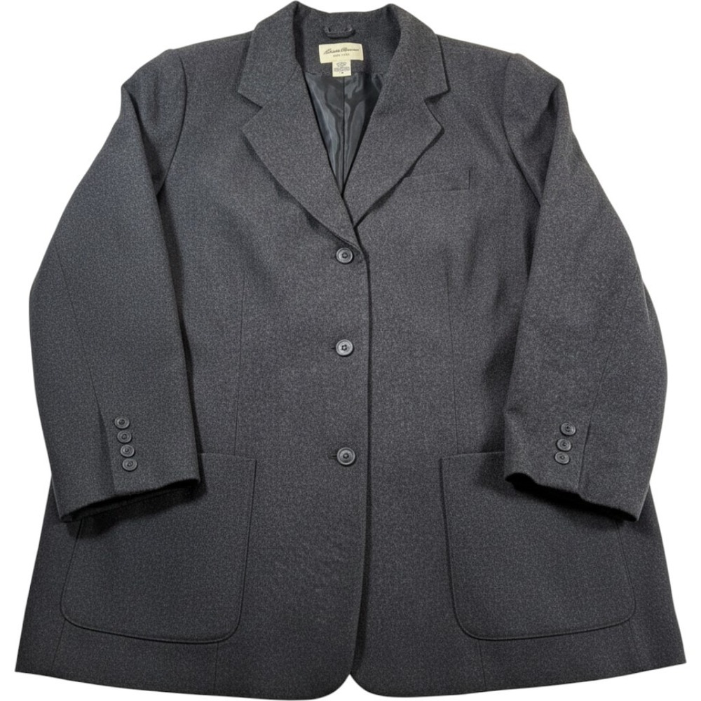 Eddie Bauer Overcoat Blazer 3X Charcoal Grey Wool Blend 3-Button Trench Jacket